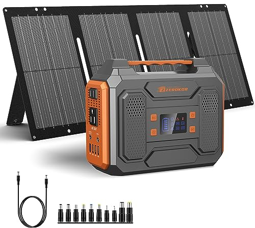 Generador solar portátil, estación de energía portátil de 300 W con panel solar plegable de 60 W, onda sinusoidal pura de 110 V, paquete de batería de litio de 280 Wh con salida de CA CC para uso en