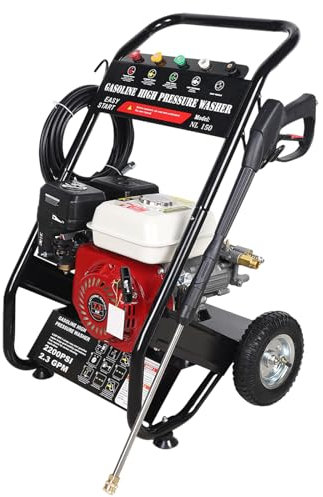 7.5HP Nettoyeur haute pression professionnel à essence, moteur à essence, jet à vapeur, 190 bar, pistolet pulvérisateur avec tige d'extension avec tuyau de 8 m, débit max. : 2,3 GPM