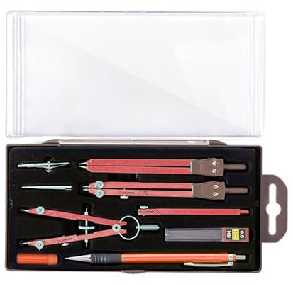 Geoyien 9 Stück Zirkel, Zirkel grundschule 4 klasse, Zirkel mit feststellrad, mit Aufbewahrungsbox, Kompass-Set aus Aluminiumlegierung, langlebig und rostfrei, für Mathematik, Kunst, Zeichnen (Rot)