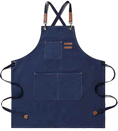 kesurpae Arbeitsschürze aus Segeltuch, Unisex, Restaurant, wasserdicht, für Küche, Café, Garten, Lätzchen mit Tasche, Zimmerei, Holzbearbeitung, Grillen, Blau