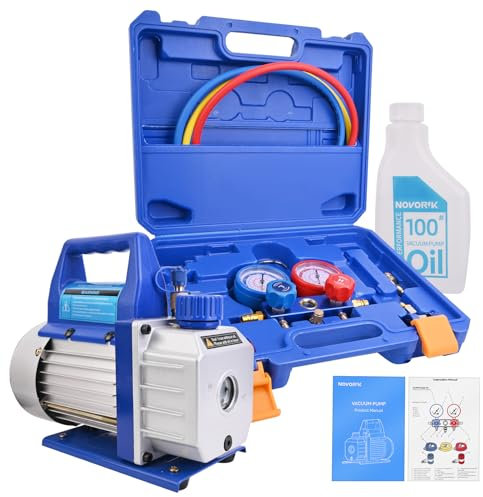novorik HVAC AC Pompa Vuoto con Manifold Guage Set Pompa per Vuoto 3.6CFM 1/4HP Pompa per Vuoto rotativa a Palette monostadio, Condizionatore d'Aria Refrigerazione