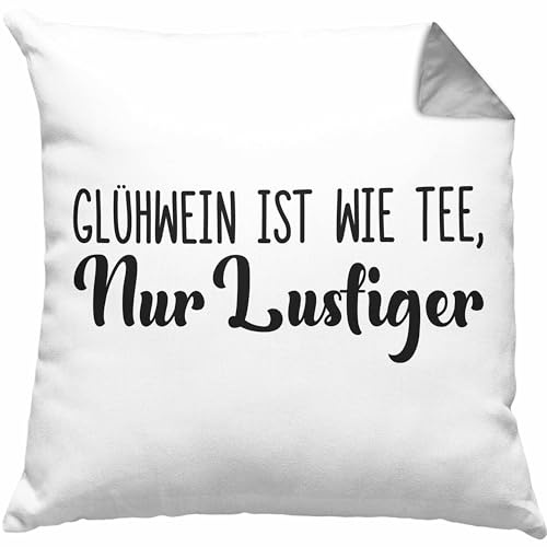 Glühwein Kissen mit Füllung 40x40 Lustig Spruch Glühwein mit Henkel Doppelwandig GlühweinKissen mit Füllung 40x40 Gläser Weihnachtsmarkt Kissen mit Füllung 40x40 Geschenk - Wie Tee (Grau)