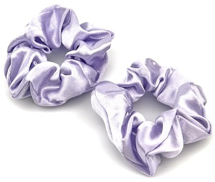 2 st lila mjuka silkessnoddar för kvinnor, premium satin scrunchie, hårsnoddar för långa fina och tjocka lockiga hår