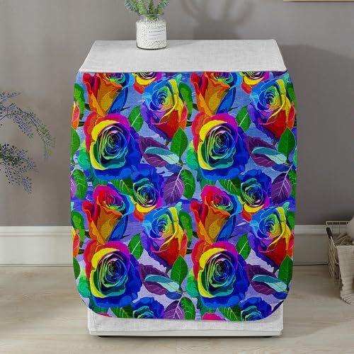 Odot 3D Copri Lavatrice Esterni, Coprilavatrice da Esterno Antipolvere Anti Sunlight, Copertura per Lavatrice e Asciugatrice con Aperture Frontali (Rose Colorate,S-capacità 4-7,5 kg)