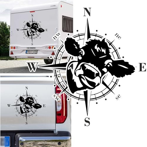 Rakelfix Autocollant boussole vache agriculteur agriculteur taille et couleur au choix chien chien camping-car caravane autocollant boussole rose des vents campeurs