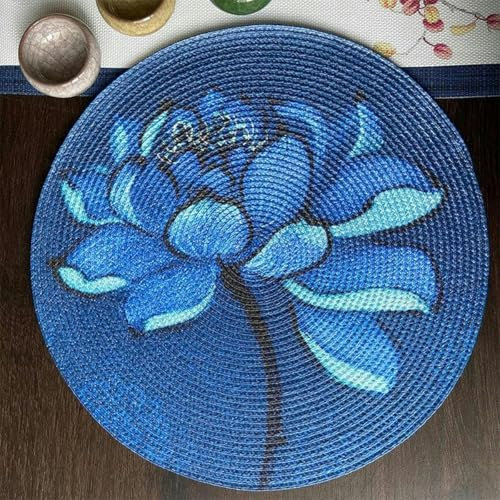 38 cm, blau und rot, blau*rot Bedruckt, handgefertigte Tischsets, waschbare Deckchen-Tischsets, runde geflochtene Untersetzer-Saphir-38 cm