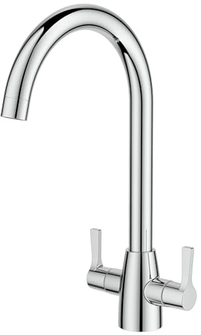 FORIOUS Kitchen Mixer Tap, Monobloc Kitchen Sink Taps 1 Hole with Dual Lever 360 Swivel, Suitable for Home Kitchens, RVs, Camping, Polished Chrome