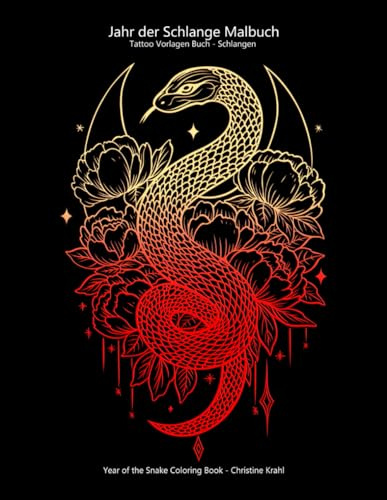 Jahr der Schlange Malbuch / Tattoo Vorlagen Buch - Schlangen: Year of the Snake Coloring Book - Christine Krahl