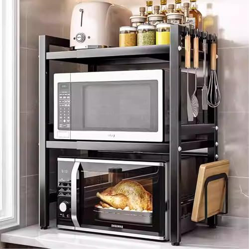 Wivico Extendable Microwave Oven Rack 3 Tier Microwave Shelf Stand Adjustable Kitchen Counter Organizer Shelves Microwave Stand Countertop Pot Pan Grill Storage Racks