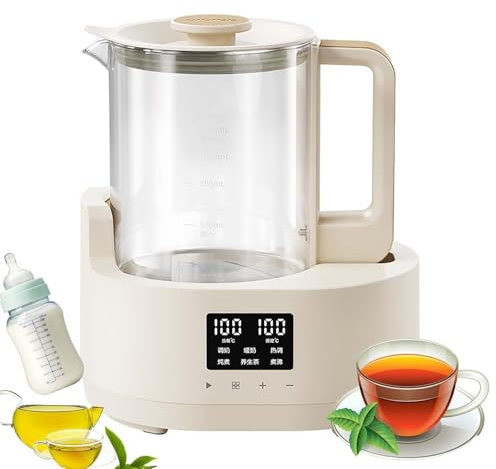 GAOCUNBING Electric Smart Maker Kettle Pot, 1.2L All Glass Thermostatic Kettle, Milk Warmer Pot, Dual Temperature Digital Display for Milk, Stew, Tea, Boil