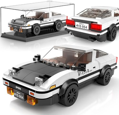 Mould King 27013 AE86 Speed Champion Auto Klemmbausteine mit Acrylvitrine, Technik Bausteine Rennwagen Sportwagen Bauspielzeug, sammelbares Modellauto, Rennauto Bausätze für Erwachsene (487 Teile)