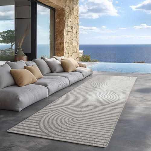Carpettex Outdoor Teppich wetterfest Grau 80x150 cm Läufer, UV-beständig, ideal für Küche, Balkon, Terrasse auch Wohnzimmer und Esszimmer, Skandinavisches Boho-Design