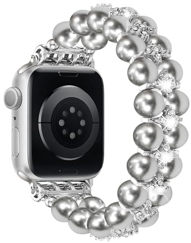 DEALELE Armbandspärla, kompatibelt med Apple Watch 49 mm/46 mm/42 mm/45 mm/41 mm/40 mm/38 mm, gilizter strasssmycken, pärlor, elastiska armband för iWatch 10 9 8 7 6 5 4 3 2 SE Ultra män, 42mm/44mm