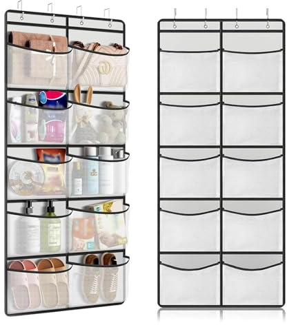 Oiieco Hanging Storage Organiser - Over the Door Storage Organiser,10 Extra Large Mesh Pockets Hanging Shoe Boots Rack Holder, for Wardrobe Bedroom Toys Clothes Shoe (with 4 Hooks)