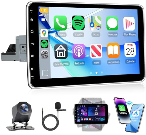 4G+64G Wireless Carplay Android Autoradio 1 Din con Wireless Android Auto GPS Navi WiFi 10 Pollici Rotante Touchscreen Autoradio con Mirror Link Bluetooth FM/RDS Radio 32 EQ/SWC Telecamera Posteriore