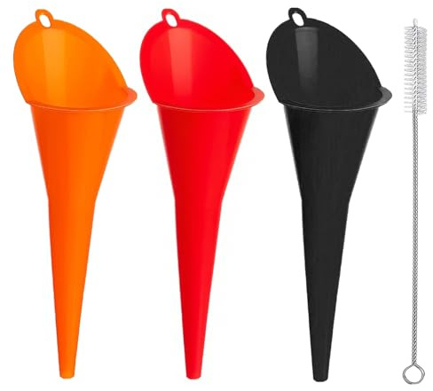 3 Pcs Universal Oil Funnel, Long Neck Plastic Funnel with Cleaning Brush | Fuel Funnel Engine Oil for Car Petrol Funnels for Filling Automotive Oils Lubricants Engine Oil Water Diesel Kerosene