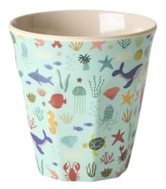 ReWu Rice Melamin Becher Medium - Blue Ocean Print - Kinderbecher Campingbecher Trinkbecher Bruchsicher BPA-frei 160ml