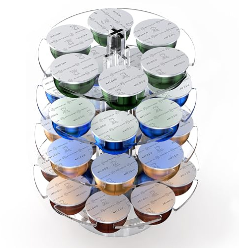 Genew Coffee Pods Holder Acrylic Carousel Stand Compatible with 28 Nespresso Vertuo Capsules And Dolce Gusto Capsules Storage Organizer for Small Countertop