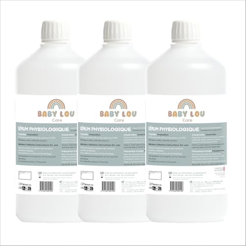 BABYLOU CARE | Soluzione Fisiologica in bottiglia 3x1L | NaCl 0,9% | Prodotto in Francia | Lavaggio delle fosse nasali | Igiene del naso | Per irrigazione esterna