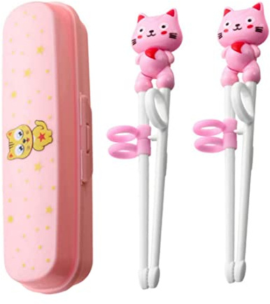 Palillos de aprendizaje para niños, palillos de entrenamiento para niños, aprendizaje de plástico de dibujos animados lindo con mangas de anillo para bebé, 2 pares, ayudante de