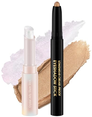 BUTBU Matita Ombretto Glitter/Opaco, 2Pezzi Ombret Ti In Crema Stick Lunga Durata, Alto Pigmento Occhi, Liscio,Senza Pieghe, Colore Intenso Tutto il Giorno, Facile da Sfumare, per Diversi Look 01+01