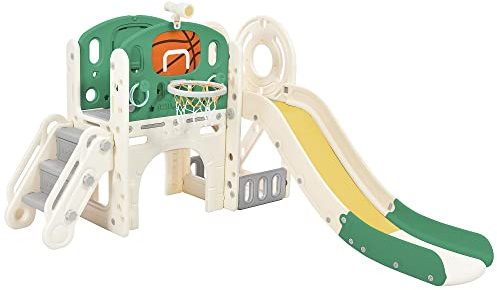 Toboggan, équipement de Jeu pour Tout-Petits, Long Toboggan, Panier de Basket, étagère de Rangement, adapté aux Jeux d'intérieur et d'extérieur pour Les Enfants âgés de 1 à 3 Ans