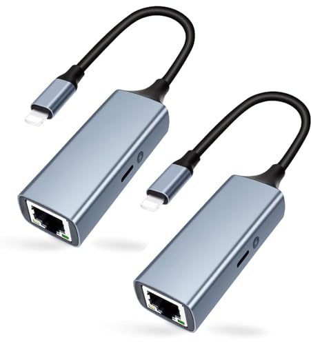 [Certifié MFi] Lot de 2 adaptateurs Lightning vers Ethernet avec port de charge, 2 en 1 100 Mbps Lightning vers RJ45 Ethernet LAN, compatible avec iPhone 14/13/12/11/i-Pad/i-Pod, Plug and Play, lot de