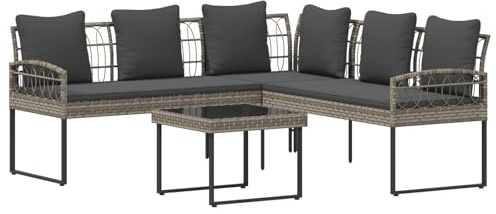 GeenYuu Set di mobili da giardino con cuscino, 2 pezzi, in rattan sintetico e acciaio, resistente alle intemperie, per terrazza, balcone, con tavolo e gruppo di sedute, facile da pulire e durevole