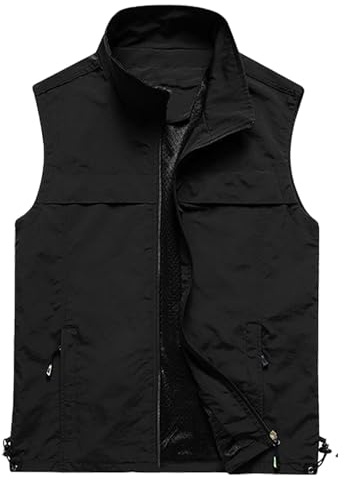 Generisk softshell väst herr stora storlekar, arbetsväst herr sommar tunn arbetsväst med många fickor gilet enfärgad fotoväst stående krage övergångsvästar för vandring sommarväst