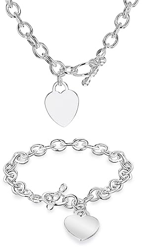 Tuscany Silver Damen Set Armband und Halskette Sterling Silber Oval Herz