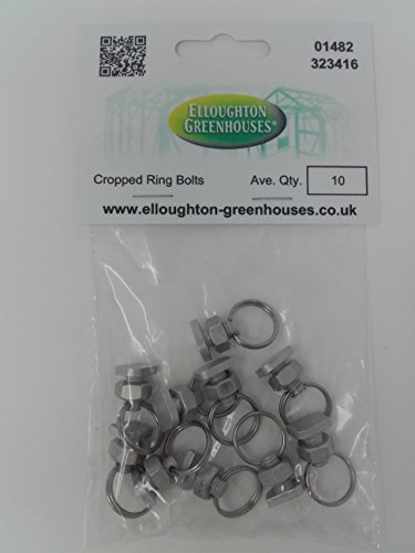 10 Greenhouse Nut and Cropped Bolt Ring Sets - Split Ring Eyes for attaching wires, twine grow lamps etc., fits into greenhouse glazing bars