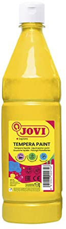 Jovi - Guazzo liquido, flacone da 1 litro, Giallo, Vernice a base naturale, Facile da lavare, Senza glutine, Ideale per la scuola