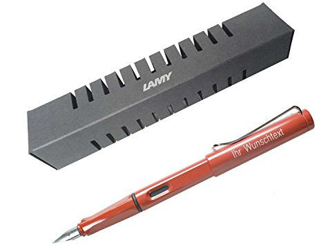 Lamy Füllhalter safari Modell 016, Feder LH, Farbe red (rot), inkl. Gravur, für Linkshänder