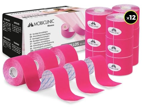 Kinesiotape, Vendaje neuromuscular, 5cm x 5m, 12 unidades, Rosa, Mobitape, Mobiclinic