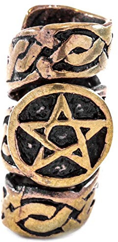 Windalf Große Bartperle FLAITH 20 mm Kelten Schmuck mit Pentagramm Antik Bronze