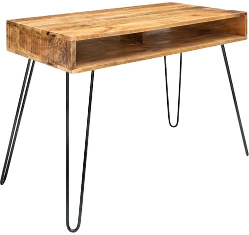 Riess Ambiente Massiver Schreibtisch Scorpion Natur 100cm Mangoholz Hairpin Legs Konsolentisch Holztisch Bürotisch Schminktisch Laptoptisch