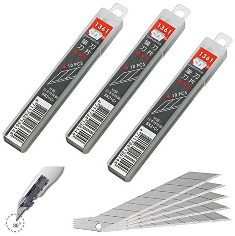 SDI - Paquet de 30 Lames de Rechange en Acier SK2+Cr. 9mm /30º Couteau Professionnel SDI Ingenuity