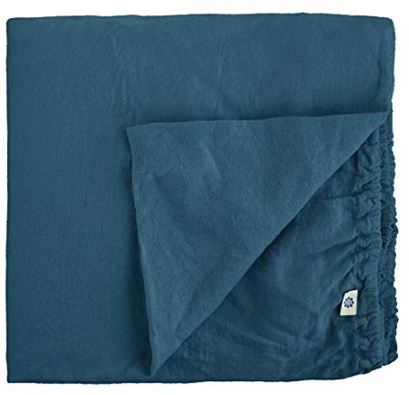 Linen & Cotton Weicher Griff Spannbettlaken Spannbetttuch Bettlaken mit Gummizug Alicia - 100% Leinen Gewaschen, Petrol Blau (140 x 200 cm) Laken Leintuch Betttuch Bettwäsche Bett Doppelbett Sommer