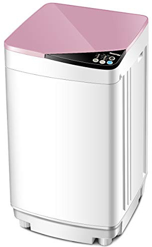 Giantex Full-Automatic Washing Machine Portable Washer and Spin Dryer 7.7 lbs Capacity Compact Laundry Washer with Built-in Barrel Light Drain Pump and Long Hose for Apartments Camping (White & Pink)