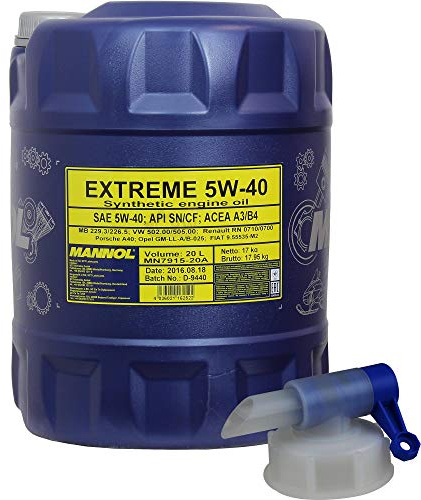 20 litri MANNOL Extreme 5W-40 API SN/CF olio motore MN7915-20 incluso rubinetto di scarico