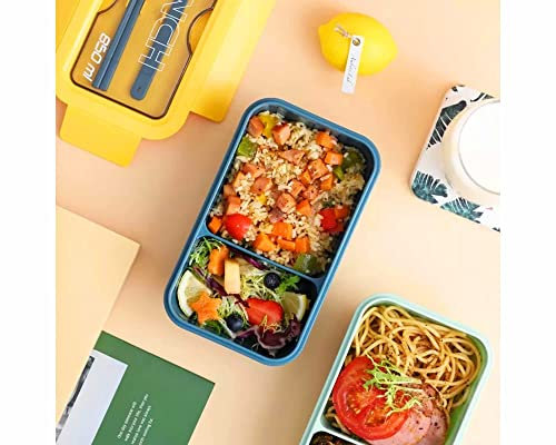 Barnabys Bento Box - Eco-friendly Lunch Box With Spoon, Fork. Two Separate Food Sections, plus section for reusable cutlery (included). Easy Clean and Leakproof - 850ml