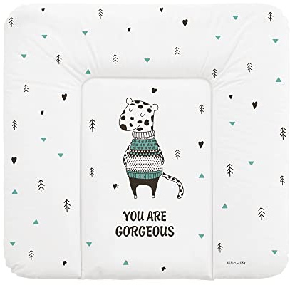 Schnucky Wickelauflage - weiche Baby Wickelunterlage, Wickeltischauflage, wasserdicht und abwaschbar, für Wickeltisch/Wickelkommode geeignet. [75 x 72 cm, Leopard]