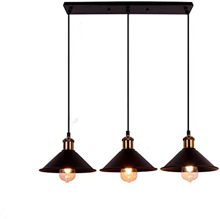 FIRVRE Suspension Luminaire 3 Lampes, Lustre Cuisine Industriel Noir 3 Ampoules, Longueur de Corde de Suspension Réglable, Pour Cuisine Île Salle À Manger Café