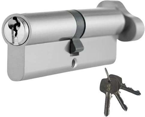 Golden Grace Thumb Turn Euro Cylinder Lock with 3 Keys, Chrome 60mm | Supplied with fixing screw for easy setup on internal or external doors, utilizing a hardened steel 6-pin security barrel.