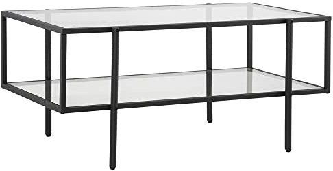 HOMCOM Beistelltisch, Couchtisch mit 2 Ablage, Kaffeetisch aus Hartglas, für Wohnzimmer, Schlafzimmer, 100 x 55 x 45,5 cm, Stahl, Weiß