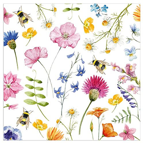 ARTEBENE Serviette Papierserviette Tissue Blütenwiese | 20 Stück |33x33cm | 3-lagig | Hochwertige Servietten für Feiern Weiß