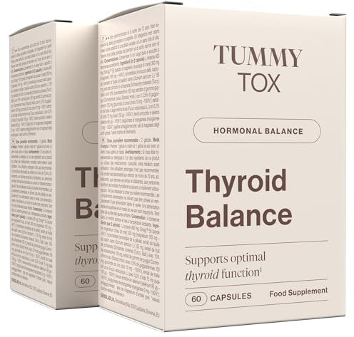 Schilddrüse - Jod Tabletten, Zink, Selen, L Tyrosin, Magnesium, Königsbasilikum, Schisandra, Mangan und Guggul - 120 Kapseln für 60 Tage, Thyroid Balance Tummy Tox
