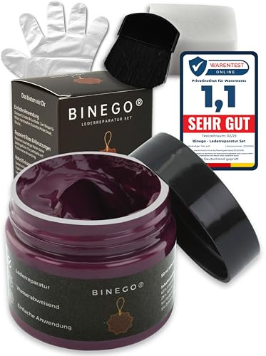 Binego® Leder Reparatur Set & Kunstleder Reparaturset | Lederreparatur Flüssigleder Lederfarbe Reparieren Aufbereitung | Farbe Bordeaux Rot