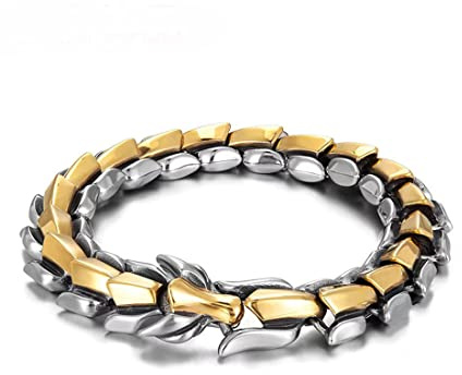 GAUEIOUR Dragon Link Chain Bracelet, Vintage Style Men's Bracelet, Personality Gold Silver
