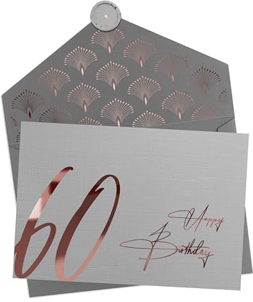 Joli Coon Premium Geburtstagskarte 60 mit Kuvert und echtem Wachssiegel | 350g strukturiertes Designerpapier, Roségoldveredelung, für persönliche Geburtstagswünsche